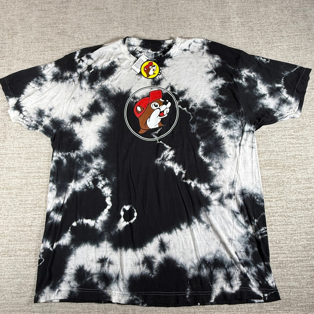 NEW Buc-ee's T-shirt Unisex 2XL Black White Tie Dye Snacks Graphic Tee - Picture 1 of 6